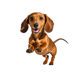 4k backgroundless cutout of a dachshund jumping stretching its legs
