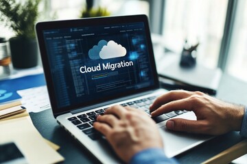 Cloud Migration Process on Laptop