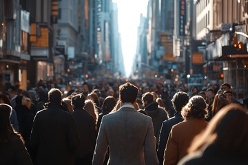 Obraz premium Back View Anonymous Crowd in a Busy City Street
