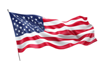 Waving American flag symbolizing freedom and patriotism isolated on transparent white background png