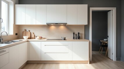Modern Minimalist Kitchen Design With Dark Wall