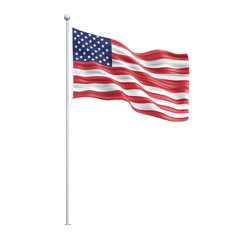 usa flag in pole isolated on transparent white background, png