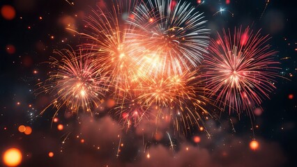 Naklejka premium Explosive fireworks, ethereal slow-motion bokeh.