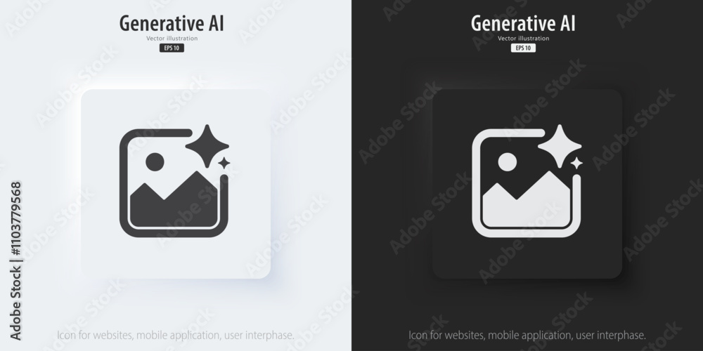 Aufkleber Generate AI image button user interface. A set of black and white buttons with generated symbols. 3D neumorphism style design for website, app Vector illustration.