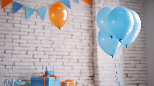 Festive birthday setup with balloons and gifts.