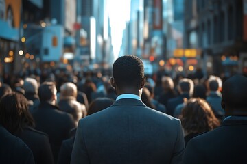 Fototapeta premium Back View Commuter City Street Rush Hour Crowd