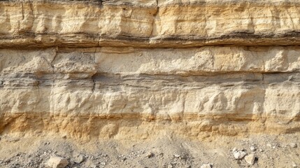 Geological layers of sedimentary rock featuring distinct textures and colors showcasing earth's natural history and geological processes in a serene landscape