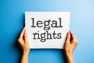 A person holds a sign that reads "legal rights" against a blue background, emphasizing the importance of understanding and protecting individual rights.