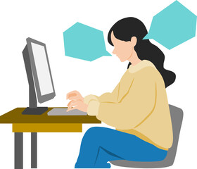 パソコンで副業をする女性のイラスト