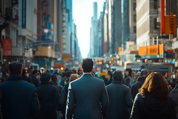 Fototapeta premium Backlit Businessman Walking Diverse City Daytime
