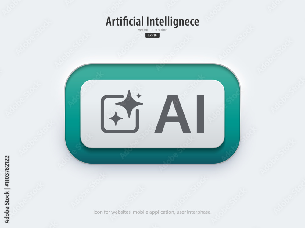 Aufkleber Generate AI button user interface. Buttons have neon lights with generate symbols. 3D neumorphism style for website, app Vector illustration.