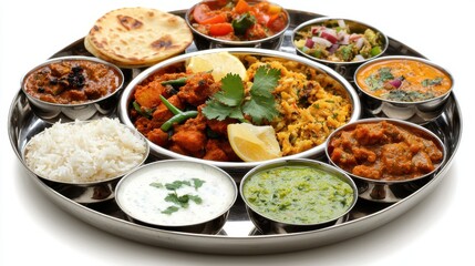 Vibrant Indian Thali with a Variety of Masala Dishes and Garnishes Indian food cuisine