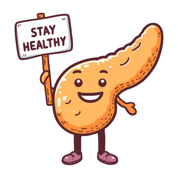 happy pancreas holding a Stay Healthy sign, World Diabetes Day illustration
