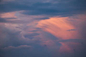 Colorful clouds in sky. Evening shot of vibrant majestic clouds in sky