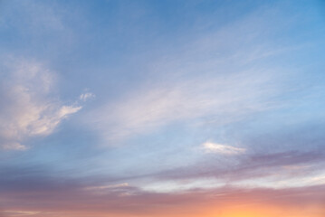 Beautiful colourful sky in the evening. Cloudscape of bright sunset sky
