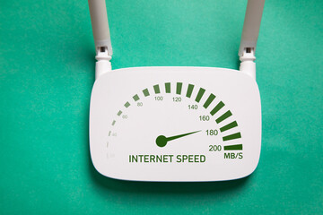 Internet speedometer with a wi fi router. Speed. Technology. Network