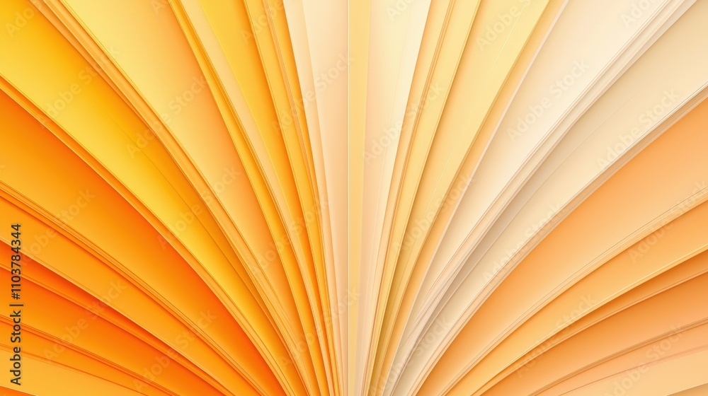 Poster an abstract composition of layered paper in various shades of orange and cream, creating a dynamic v