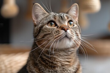 Long haired cat in home interior.