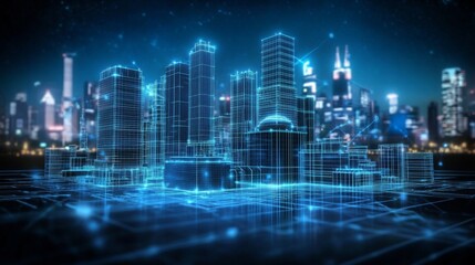 Futuristic cityscape night city skyline background is lit An advanced industrial Internet