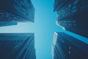 Blue Hour Skyscrapers Imposing Vertical Perspective