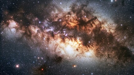 Obraz premium Cosmic marvel: A breathtaking view of a nebula, swirling with warm hues and countless stars.