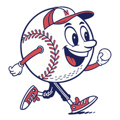 Cartoon baseball character sticker patch showcasing an energetic and humorous design retro groovy style