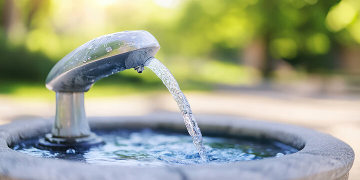 Close-up of an outdoor drinking fountain in the park. Improvement, free drinking water