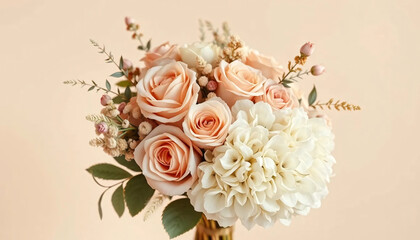 Elegant Peach and Cream Wedding Bouquet with Hydrangeas and Garden Roses