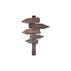 A rustic wooden signpost featuring multiple arrows, indicating various directions.