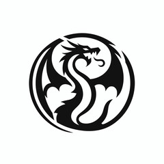 Fototapeta premium Circular dragon emblem with bold black outline