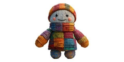 Colorful Knit Doll in Sweater Isolated on Transparent Background
