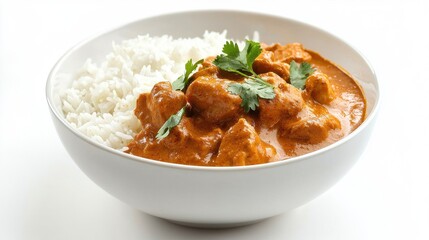 Creamy Chicken Curry with Rice and Fresh Cilantro Garnish Indian food cuisine