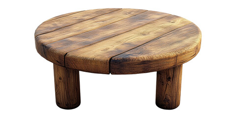 Round Wooden Coffee Table Isolated on Transparent Background