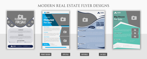 Real estate flyer. modern creative house building sale post, construction, trending, elegant print a4 brochure bundle eps templates. set of flyer designs.