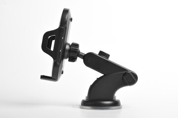 Black car phone holder isolated on white background.