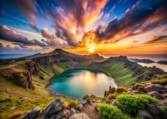 Serene Long Exposure View of Baeknokdam at Hallasan Mountain, Jeju Island, Korea, Showcasing Nature's Beauty and Tranquility in a Stunning Landscape Scene