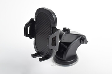 Black car phone holder isolated on white background.