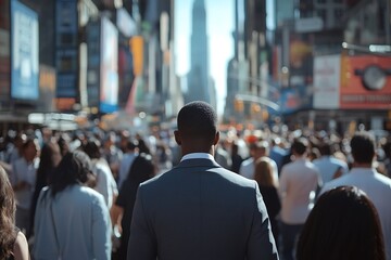 Businessman in Grey Suit, Anonymous Metropolis Crowd Rush Hour