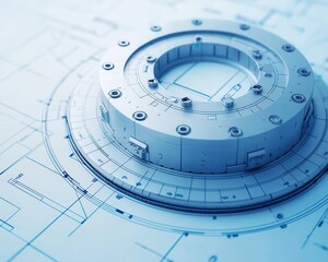Highperformance centrifuge rotor, engineering blueprint with layers, 3D illustration