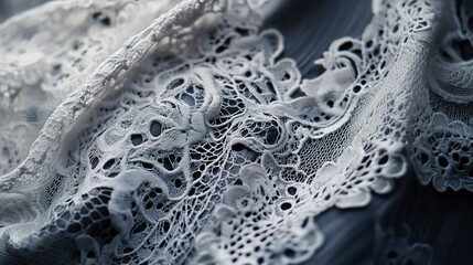 Naklejka premium Intricate ivory lace fabric with floral embroidery.