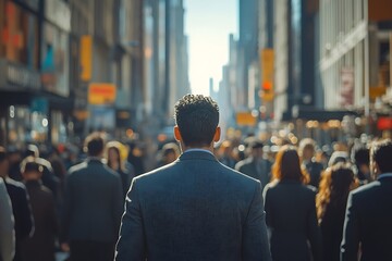 Fototapeta premium Businessman Walking Amidst NYC High-Rise Blur
