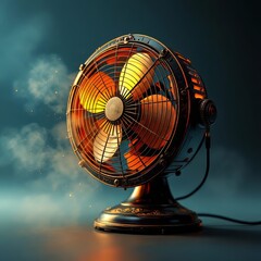 Portable fan, classic style, on a blue background.