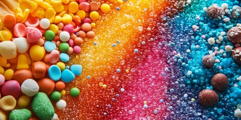 Unhealthy food illustrated through chemical additives presented as colorful granules, highlighting the concerns associated with unhealthy food choices and their impact on health.