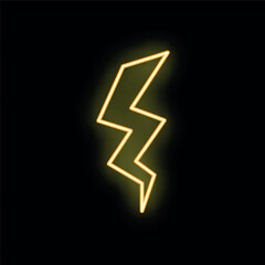 Fototapeta premium Bright yellow neon lightning bolt striking from the top left corner against a black background