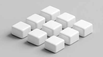 Obraz premium Nine white cubes arranged in a staggered pattern on a gray background.