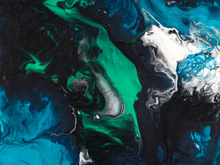Abstract fantastic blue and green creative painting. Hand-drawn, impressionism style, color texture, brush strokes of paint.