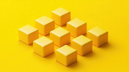 Obraz premium Nine yellow cubes arranged in a grid pattern on a yellow background.