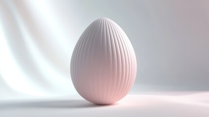 Obraz premium Pale pink, ribbed Easter egg on white fabric background.