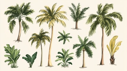 Tropical Plants Illustration - Palm Trees and Lush Foliage
