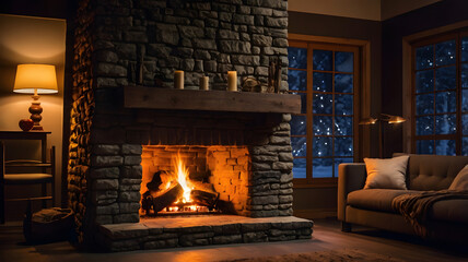 fireplace with fire, ai generated